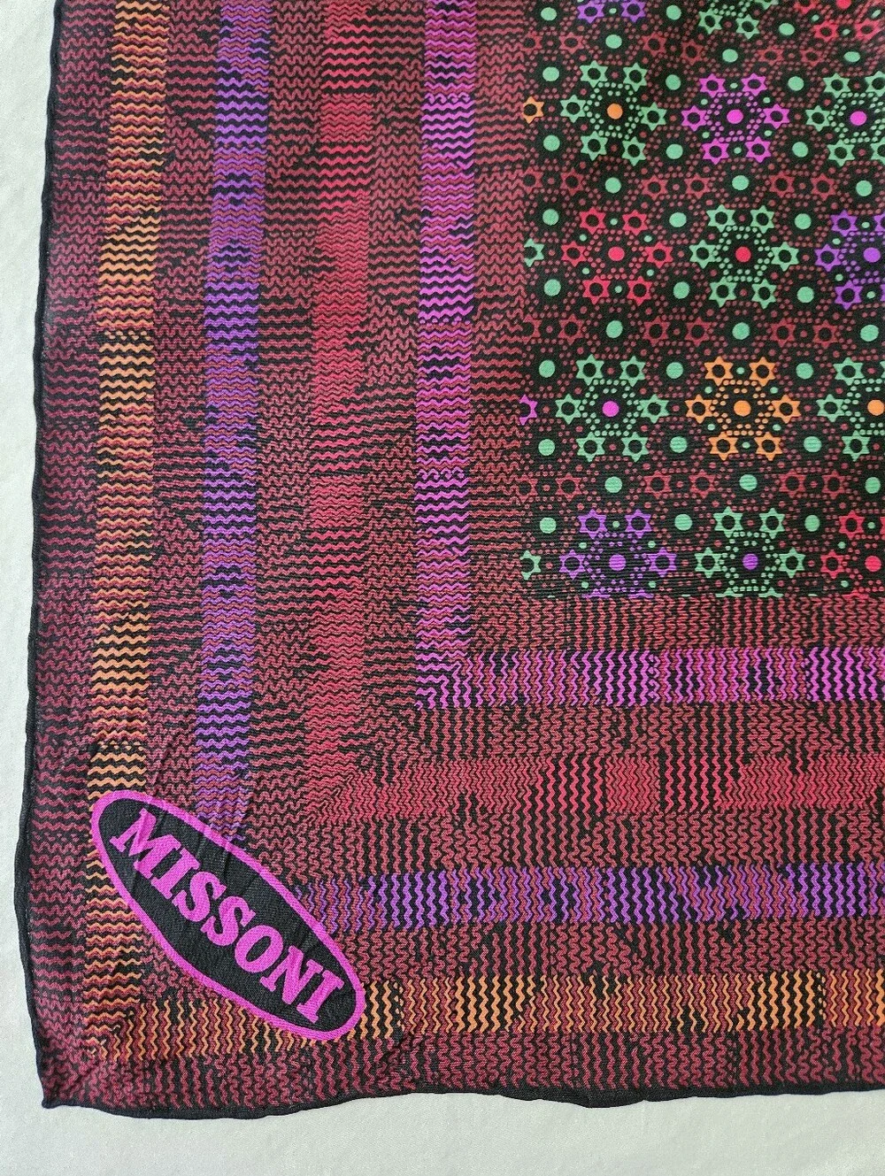 MISSONI Italy Silk Square Geometric Floral Pattern Border Scarf | SZ 33